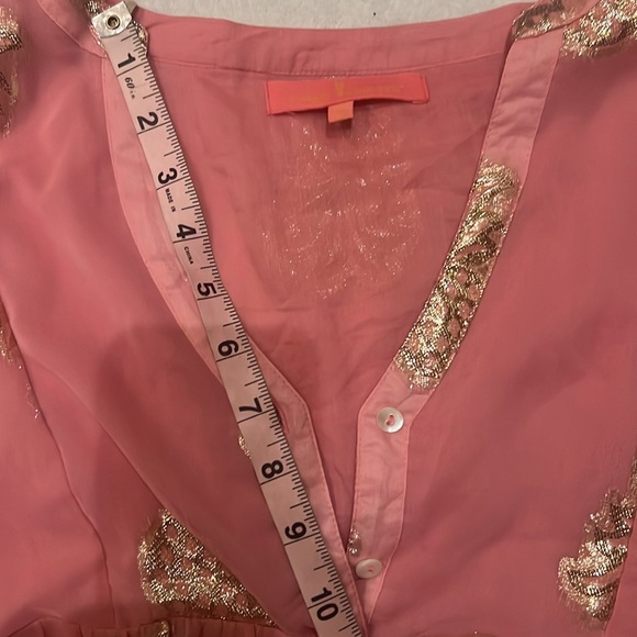 Simply Southern pink gauzy tiered short dress foiled tinsel gold pineapples XXL - Picture 6 of 13